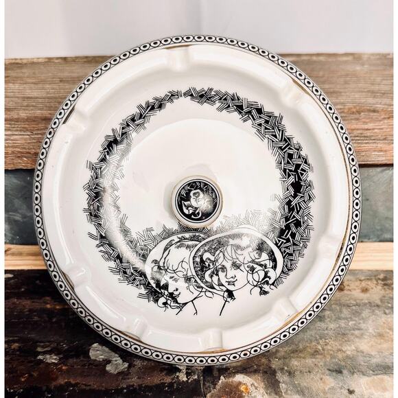 Beautiful HOLLOHAZA Hungary porcelain ashtray Surreal Portraits 6.5” - Picture 5 of 7